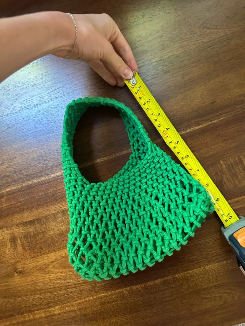 Mini Hand-Knit Green Crochet Market Tote
